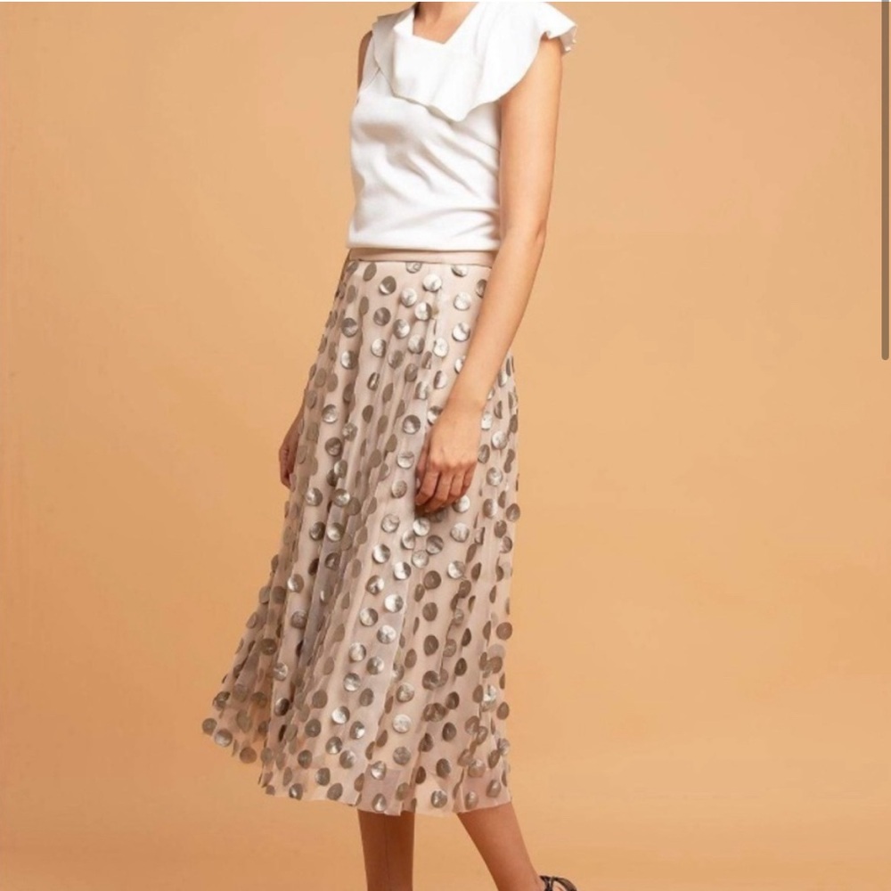 NWT Anthropologie Eva Franco shimmer polka dot  Midi Skirt, size 8